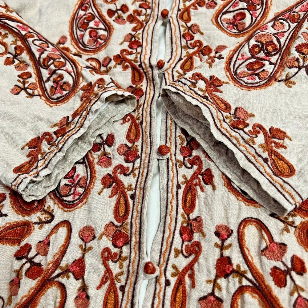 VTG Soft Surroundings XL Embroidered 100% Linen Lined Kimono Jacket Coat Paisley - Picture 8 of 14
